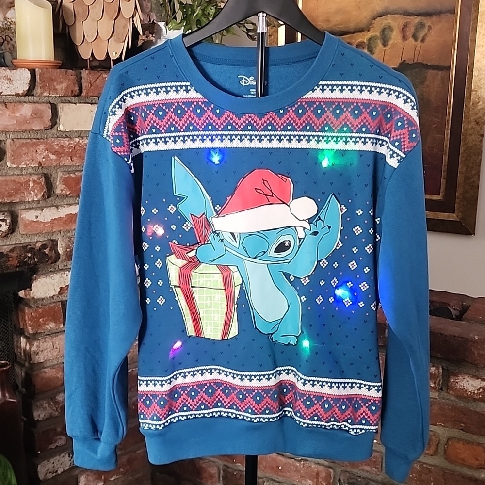 Disney Christmas Light Up Blue Stitch Sweater